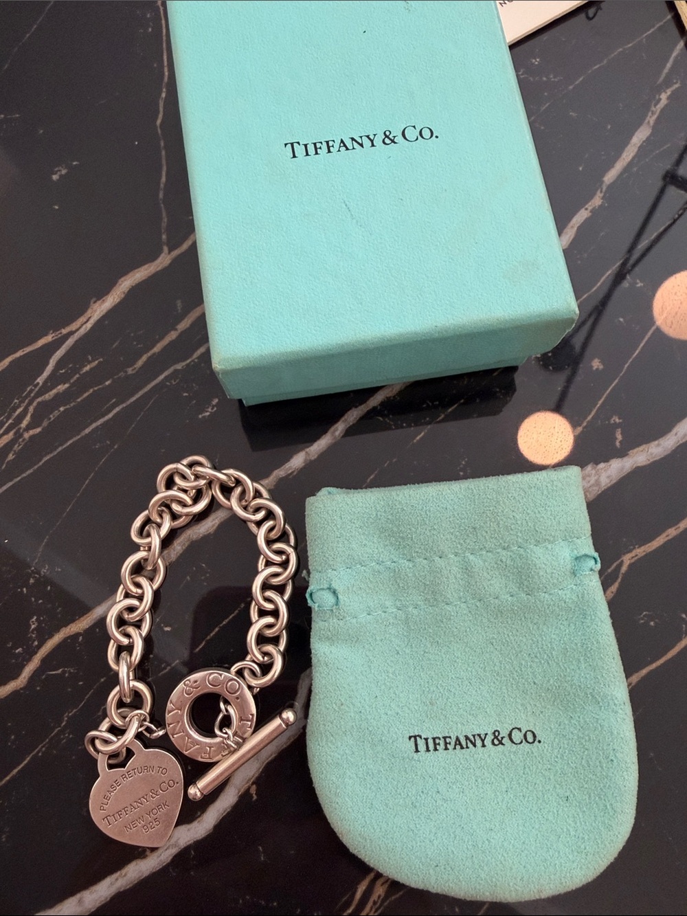 Tiffany & Co. Sterling Silver Return to Tiffany Heart Tag Toggle Bracelet - Blue